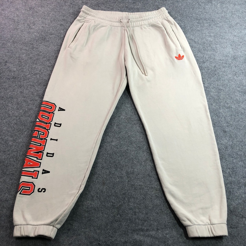 Adidas Originals Mens Sweatpants Size L Beige Trefoil Logo Cotton Joggers Gym